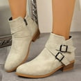 thumbnail image 2 of Beige Female Everyday Short Boots Featuring Zipper Closure Pointed Toe Low Heel Design For Comfortable Wear, 2 of 9
