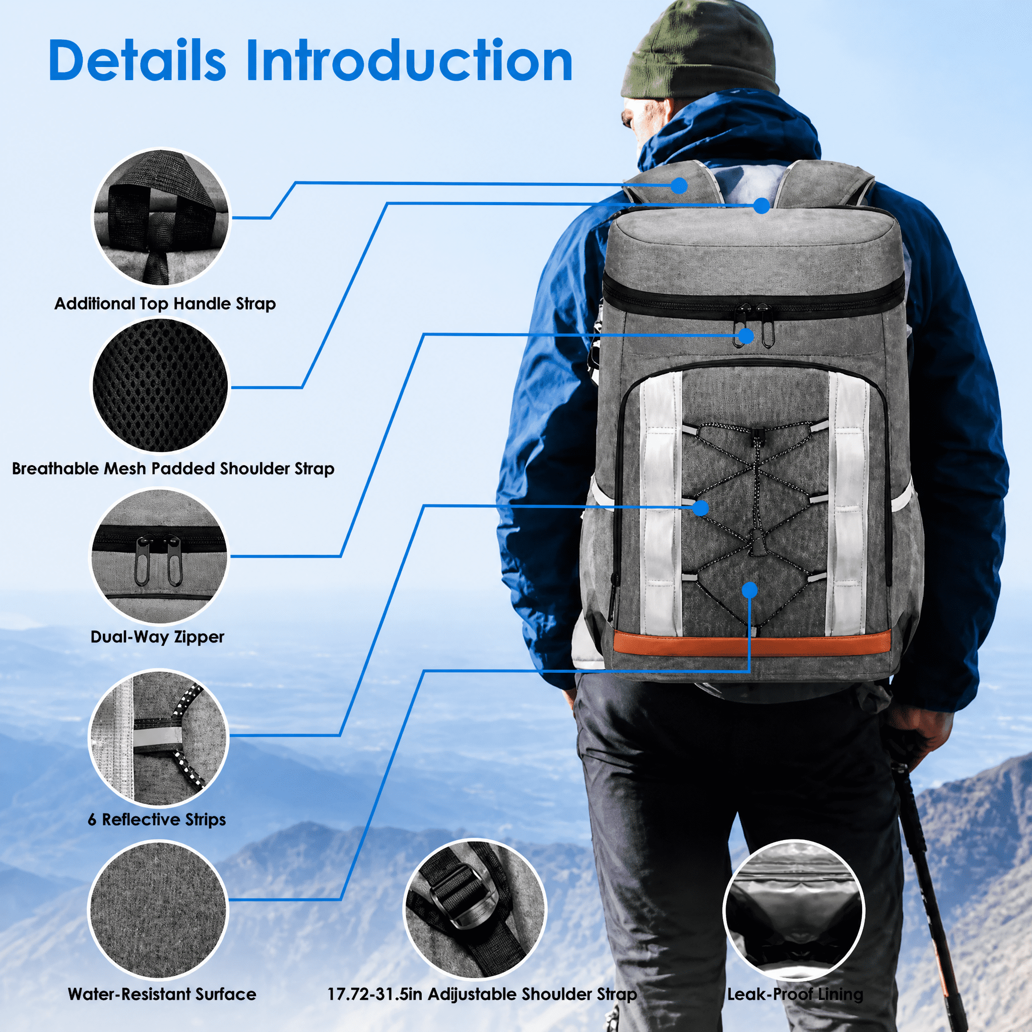 25L Insulated Cooler Backpack with Leak-Proof 4-Layer Design, 36-Can Capacity, Adjustable Straps & Multi-Pockets for Camping/Picnics