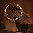 thumbnail image 3 of Natural Pearl & Copper Four Leaf Clover Bracelet with Blue Glass Charms, Adjustable Lucky Jewelry for Women, Elegant Gift for Friends, 3 of 7