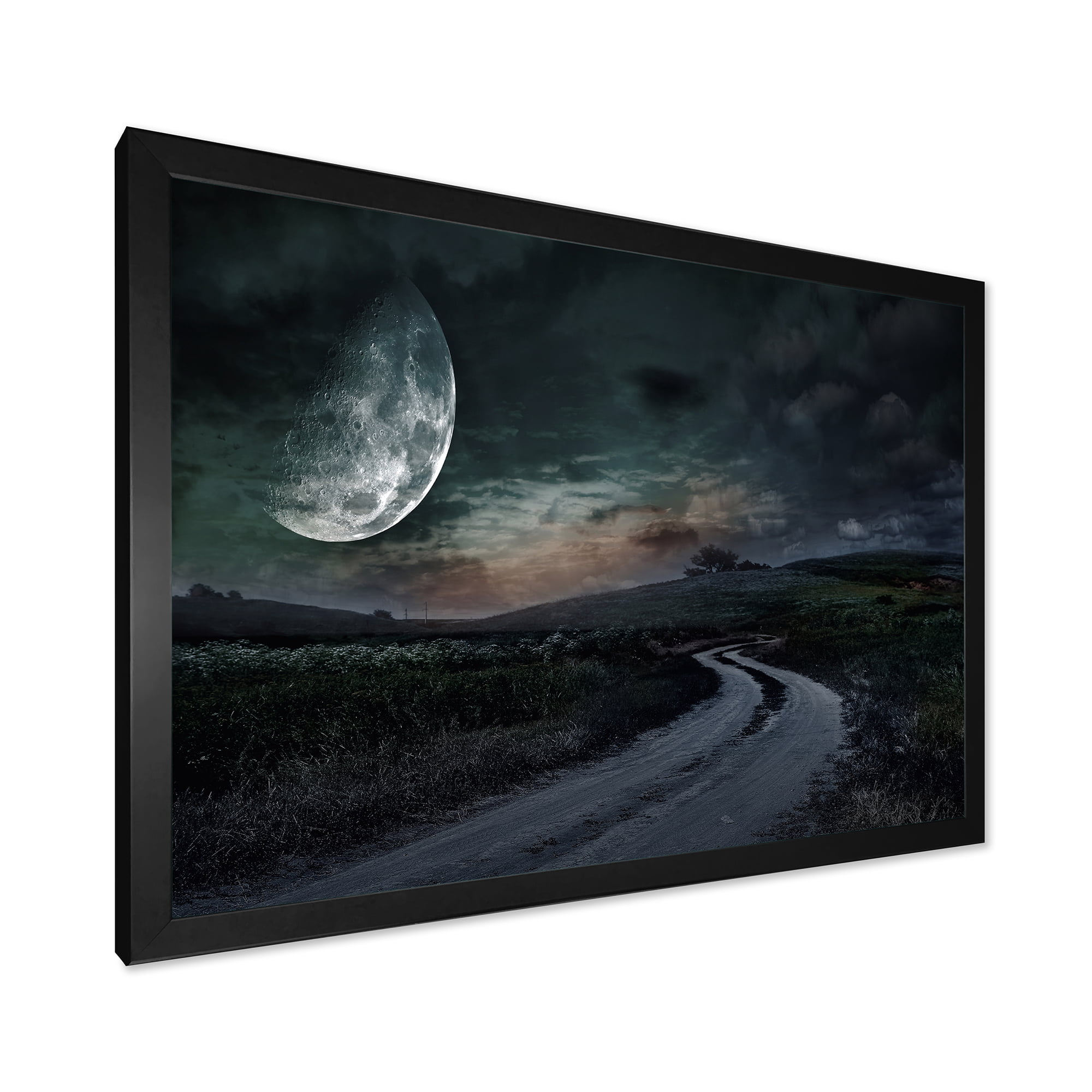 Designart 'The Meadow Under Full Moon With Rural Road Through ' Nautical & Coastal Framed Art Print