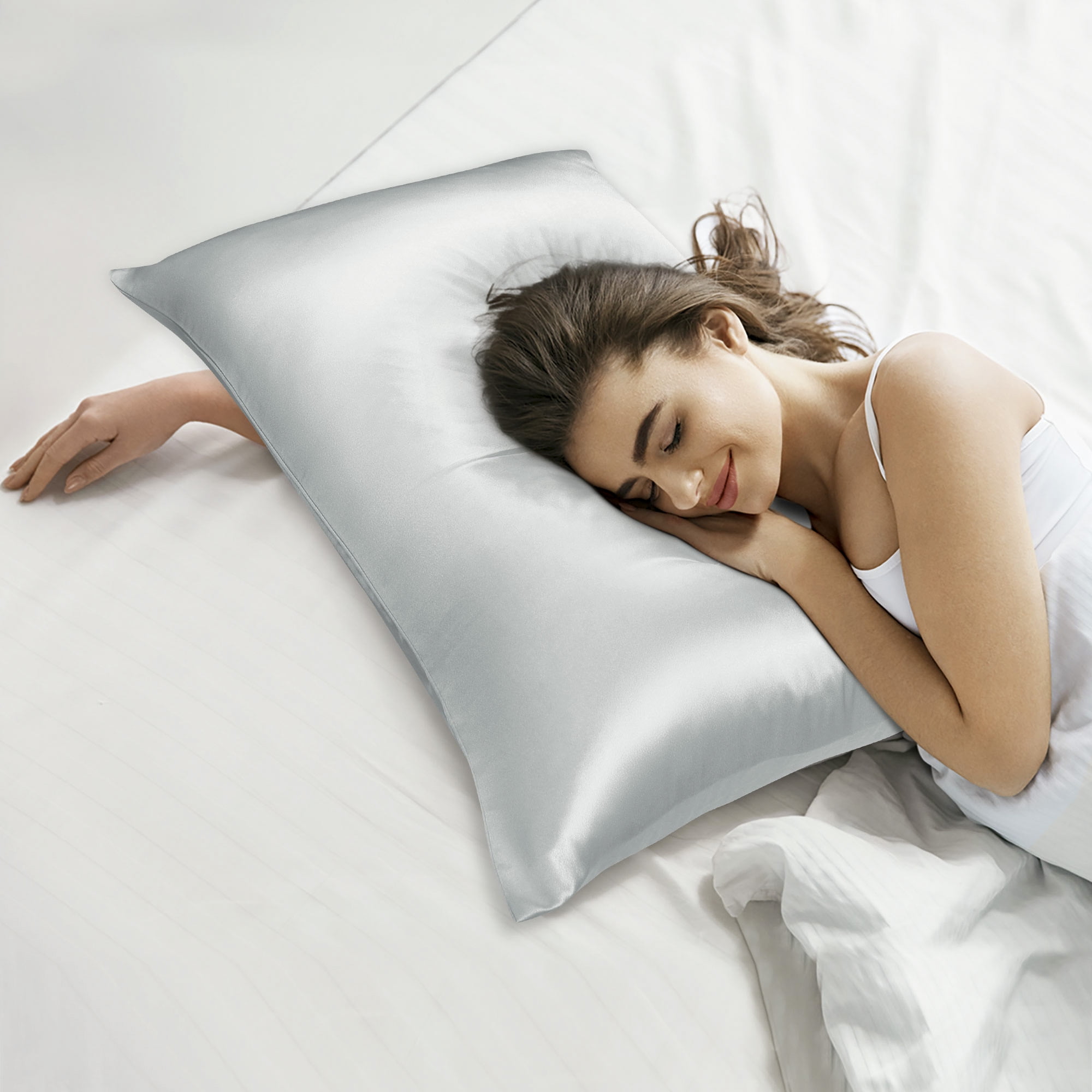 Unique Bargains 19 Momme Silk Pillowcase with Zipper 1 Pc Silver 20" x 36"