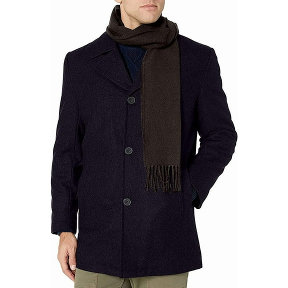 LONDON FOG Men's Car Coats Classic Fit Overcoats for Men Wool Blend Top Coats for Men with Scarf