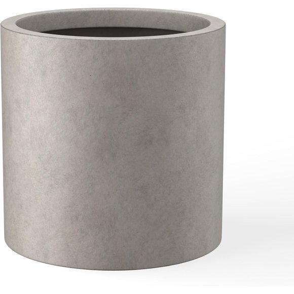 9.8" Dia Round Concrete Planter, Modern Style Large Cylindrical Plant Pot with Drainage Hole and Rubber Plug for Indoor Outdoor Patio, Weathered Concrete