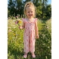 thumbnail image 3 of BemeyourBBs Toddler Baby Girl Summer Clothes Baby Girl Pink Cherry Outfit Smocked Romper 6 12 18 24Months 2 3 4 Years Cherry Print Flying Sleeve Wide Leg Pants Jumpsuit, 3 of 9