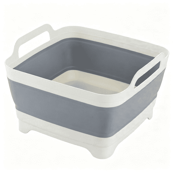ACDANC 2.4 Gal(9L) Collapsible Dish Basin with Drain Plug, Space Saving Outdoor Multiuse Foldable Sink Tub, Dishpan, Kitchen Storage Tray for Camping, Vegetable Washing, Rv (Gray)