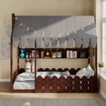 thumbnail image 2 of Aukfa Twin House Bed with Fence and Tent for Kids, Wooden Montessori Bed with LED Lights & Storage Shelves for Toddler Boys and Girls Bedroom, Espresso, 2 of 8