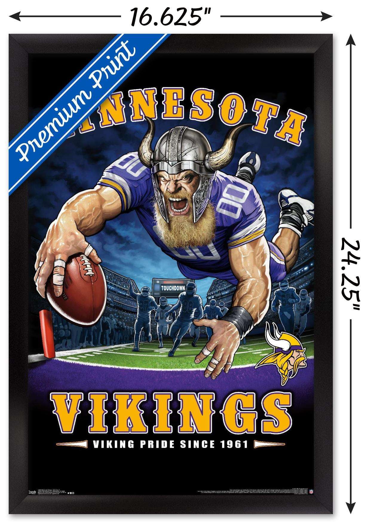 NFL Minnesota Vikings - End Zone 17 Wall Poster, 14.725" x 22.375", Framed