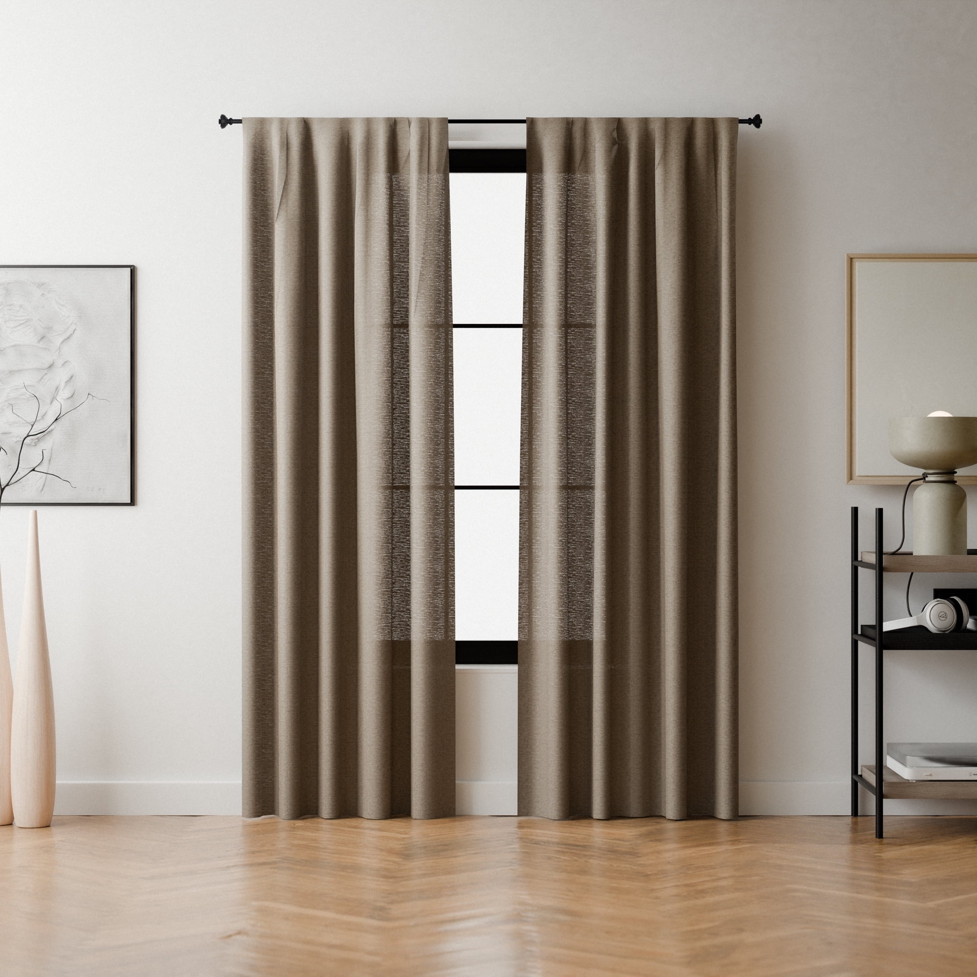 Mainstays 3/4" Black Cameron Urn Adjustable Single Curtain Rod Set, 30"-84"