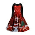 thumbnail image 1 of MAWCLOS Robe Midi Trapèze à Col Ras du Cou pour Femmes, Vacances, Manches Longues, Robe de Noël, Noir, G, 1 of 8