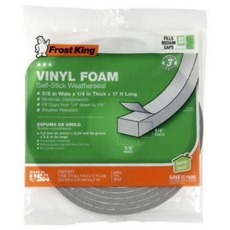 3/8" x 1/4" 17' Gray Foam Weather-Strip Tape Closed Cell 4PK