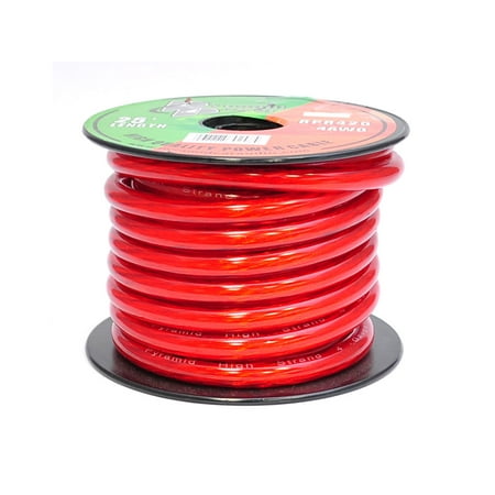Small Gauge Wire - Pyramid 4 Gauge Clear Red Power Wire 25 ft. OFC