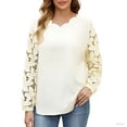 thumbnail image 2 of ClodeEU Women Lace Elegant Blouse, Long Sleeve V Neck Shirt ,Party Tops Beige,Womens Plus L, 2 of 9