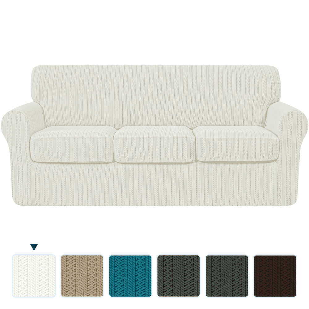 Subrtex 4piece Striped Jacquard Sofa Slipcover, Separate Cushion Cover