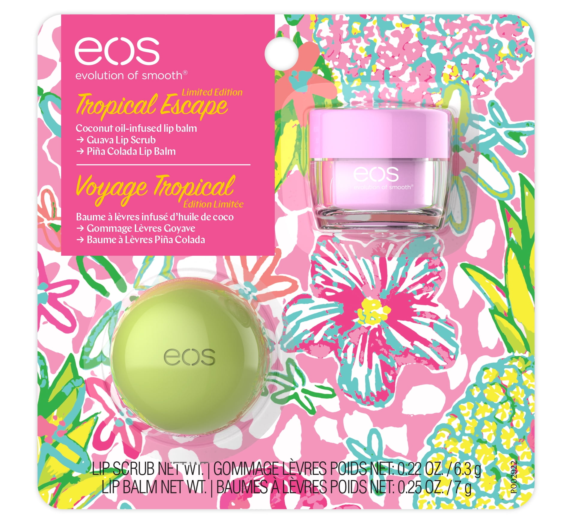 eos Tropical Escape, Guava Lip Scrub and Pina Colada Lip Balm, 2pack