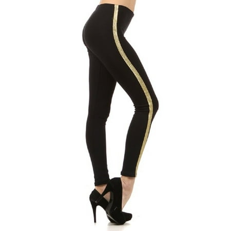 Women Golden lined Leggings Junction Stripe Jegging Yoga Pants,