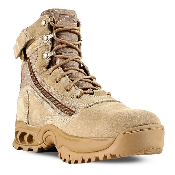 Men's Tactical Military Combat Boots Air-Tac Desert Storm 6 with Zipper Suede Sand Tan Leather Slip Resistant Boots, S10.5