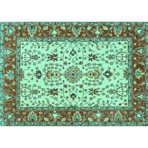 Ahgly Company Machine Washable Indoor Rectangle Persian Turquoise Blue Traditional Area Rugs, 5' x 7'