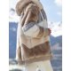thumbnail image 4 of Abrigo con capucha de piel sintética para mujer Bloque de color Manga larga Cremallera Chaqueta cálida de invierno multicolor de felpa suelta Fokelyi HMFJ299-11, 4 of 4
