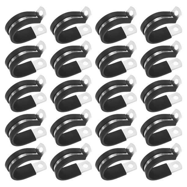 Uxcell 20 Paquete de Abrazaderas de Cable 26 mm Acero Inoxidable 304 Goma Forma R para Tubo