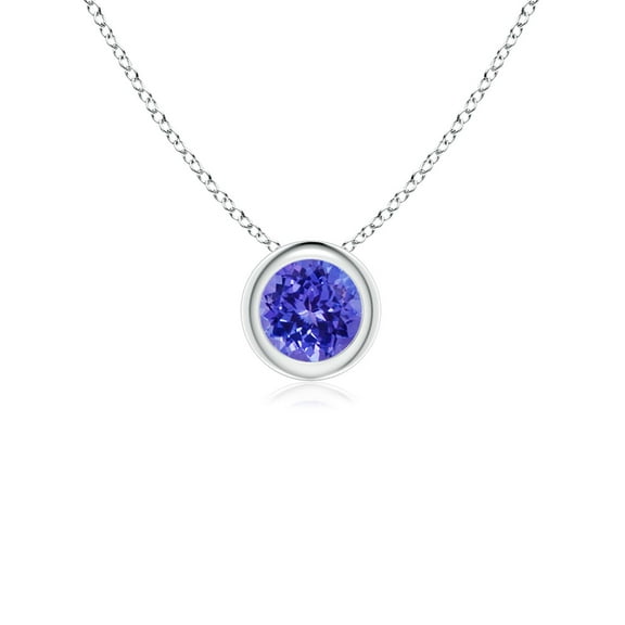 ANGARA Natural Bezel-Set Round Tanzanite Solitaire Pendant in 14K White Gold for Women (Size-4mm) | December Birthstone, Birthday, Anniversary, Jewelry Gift for Women | Natural Tanzanite Necklace