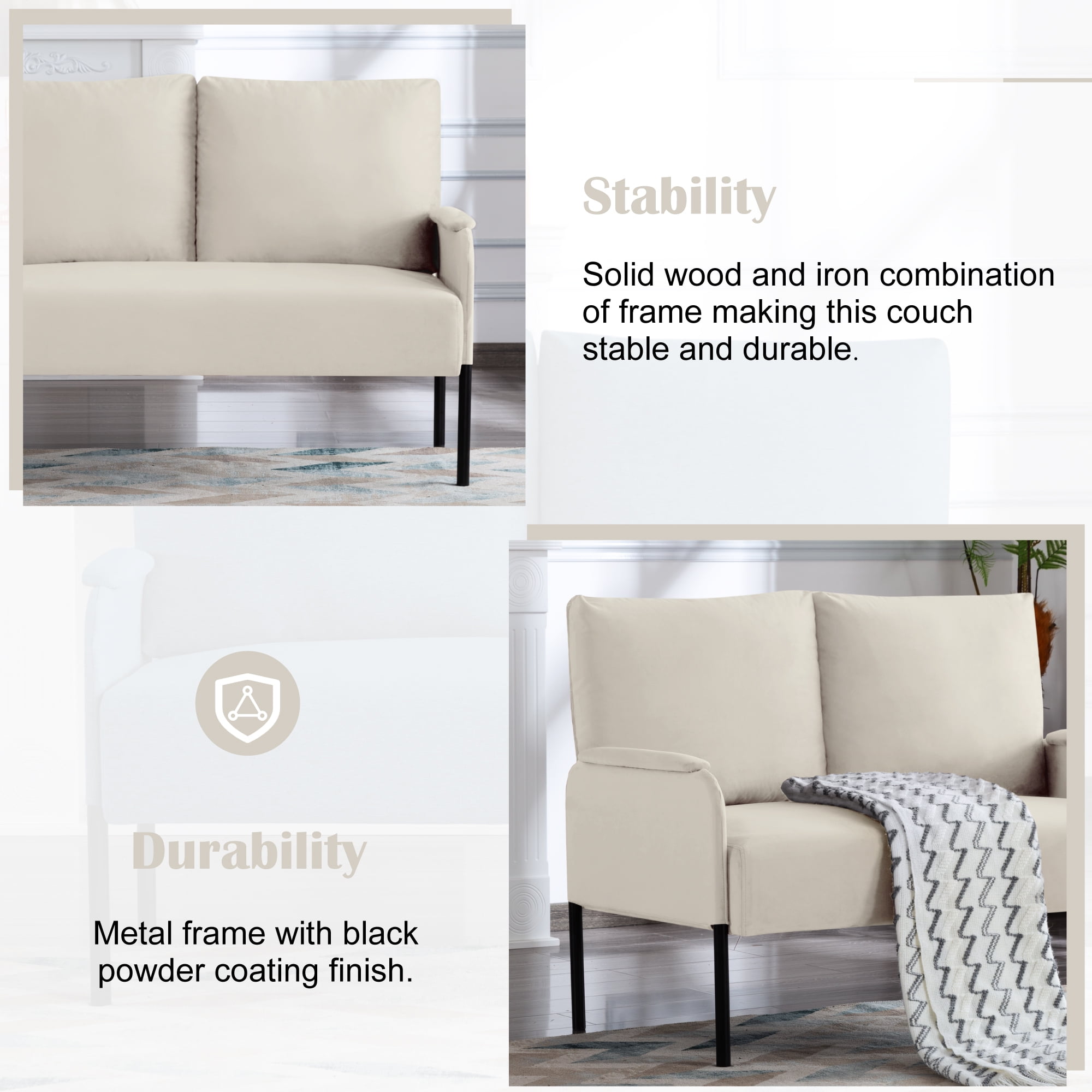 Gewnee 45.7”Small Modern Loveseat Couch,Fabric Upholstered 2-seater Sofa for Apartment or Small Living Room(Beige)