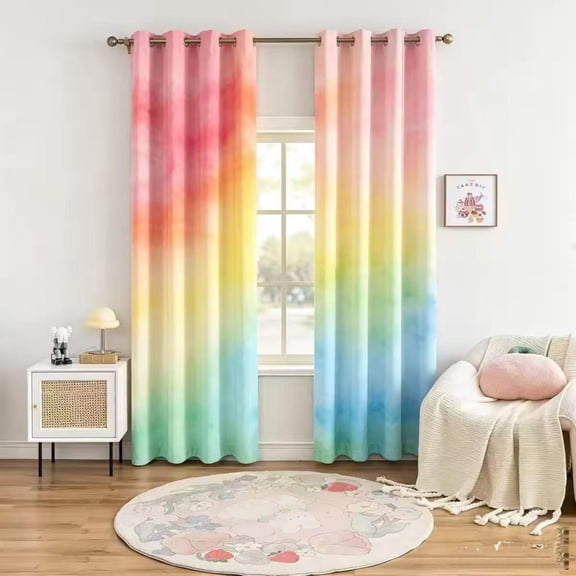 DaShan Rainbow Ombre Blackout Window Curtains for Living Room,Pink Orange Thermal Insulated Grommet Drapes,52x84 Inch,Set of 2