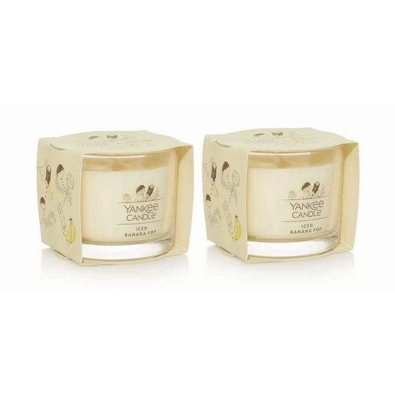 Yankee Candle Signature Votive Mini Candle Jar, Iced Banana Pop Scent, Natural Soy Wax Blend Candle with Natural Fiber Wick, 1.3 OZ Glass Jar (Pack of 2)