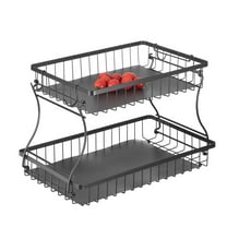 Wire Fruit Storage Stand Holder, 2-Tier Organizer with Banana Hook for Countertop