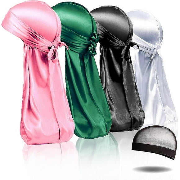 4pcs Silky Durags, Silk Durag For Men Women Waves, Silk Durag Pack 1 Wave Cap, Silky Satin Durag Extra Long Tails
