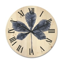 Designart 'Navy Blue Chestnut Leaf On White' Traditional Wood Wall Clock