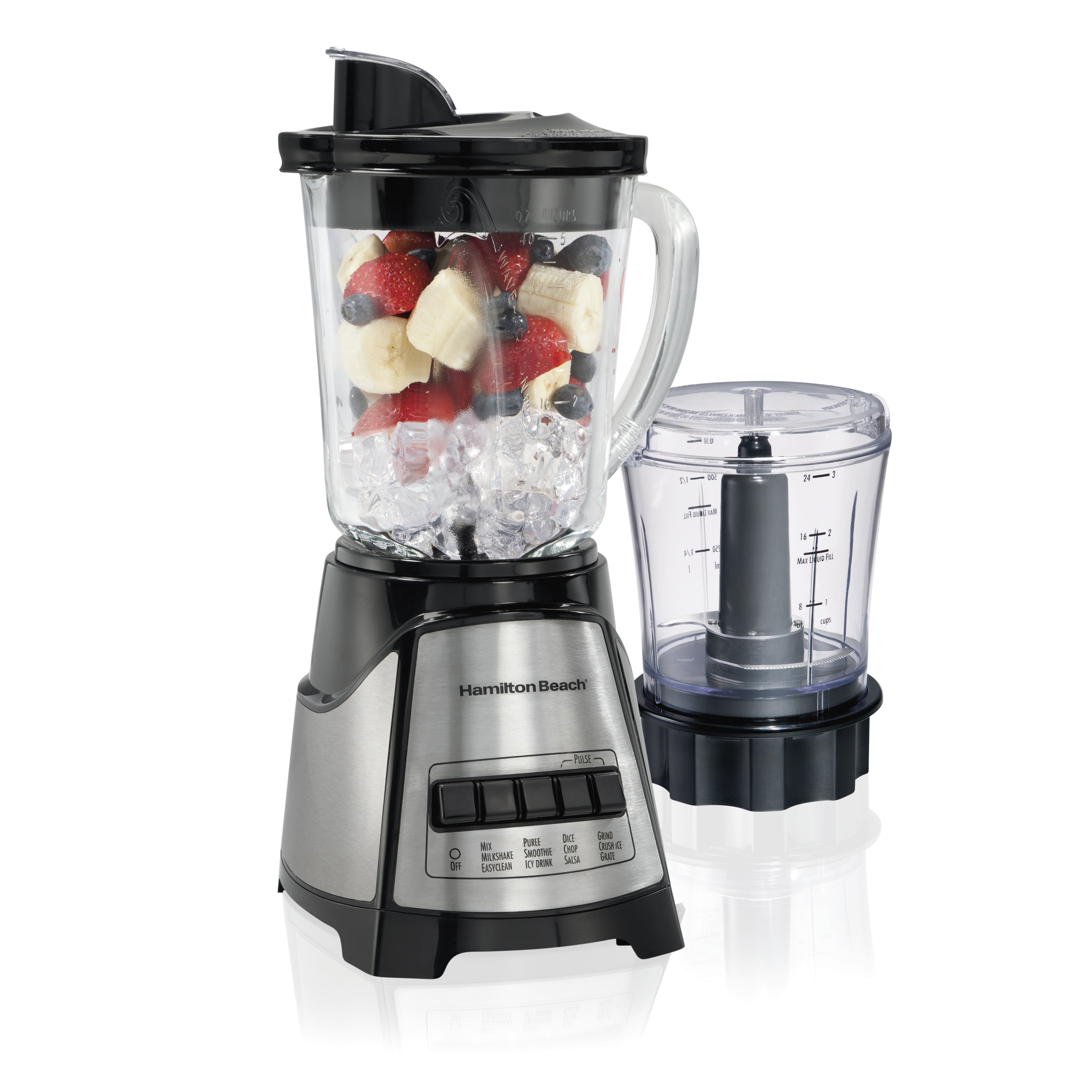 Hamilton Beach 12 Function Blender and Chopper with Mess-Free 40oz Glass Jar, 700W, Black and Stainless, 58149
