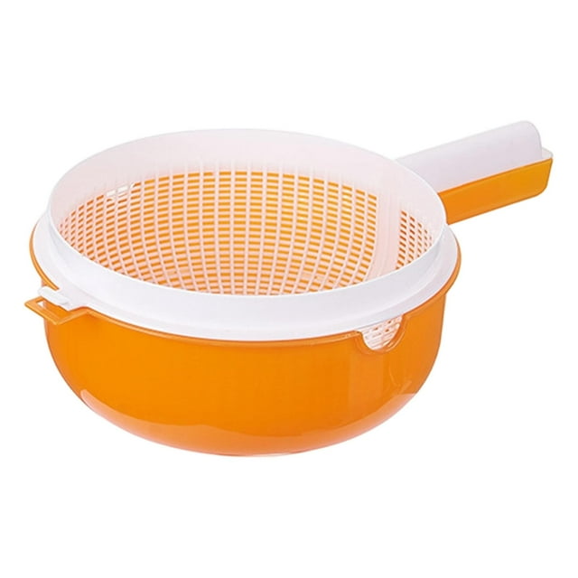 Cesta de drenaje de cocina multifuncional con asa de plástico resistente para frutas y verduras Naranja