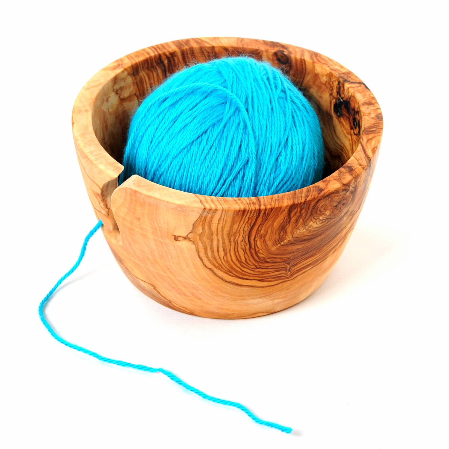 Handmade Olive Wood 7 Inch Yarn Knitting Bowl Brown Tan 