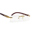 thumbnail image 4 of Men's Vintage Rimless Woodgrain Retro Gold Frame Clear Lens Hip Hop Glasses, 4 of 6