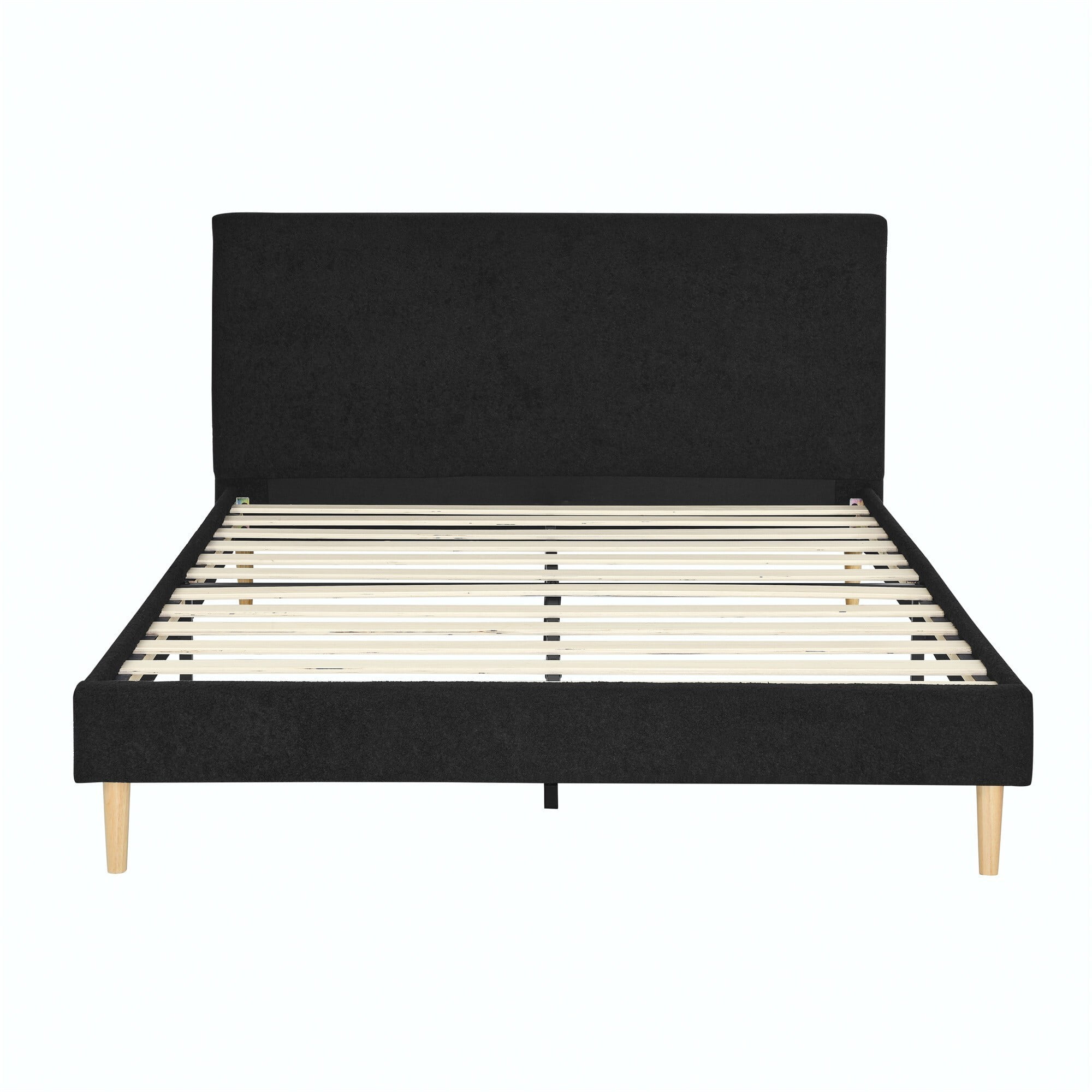 AENKYO King Size Upholstered Platform Bed Frame with Soft Teddy Velvet Headboard, No Box Spring Needed, Black