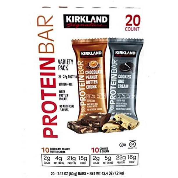 Kirkland Signature Protein Bar Variety Pack 20 Count Chocolate Peanut Butter Chunk & Cookies and