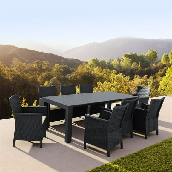 Compamia California 9 Piece Extendable Patio Dining Set in Dark Gray
