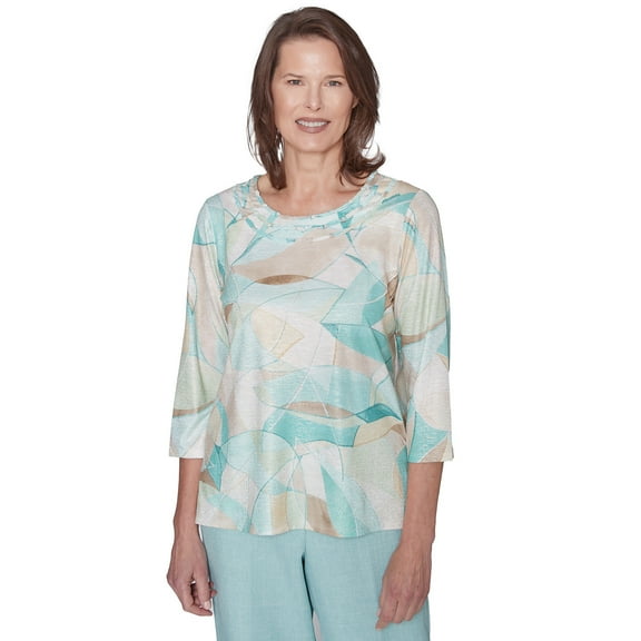 Alfred Dunner Womens Petite Stained Glass Crew Neck Top