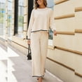 thumbnail image 3 of Lentta Women's 2 Piece Outfits Long Sleeve Knit Sweater Top Wide Leg Pants Lounge Sets Tracksuits, 3 of 6