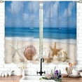 thumbnail image 3 of AUQ Beach Starfish Seashell Small Kitchen Curtains Ocean Coastal Window Treatment Nautical Sea Cafe Short Window Curtains for Bathroom Dining Room Scenery Tier Treatment Drapes 27.5x39", 3 of 4
