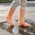 thumbnail image 4 of Women Transparent Glossy Tall Mid Calf Rain Boots Side Embossed Dot Decor Slip On Non Slip Waterproof PVC Wellies for Daily Rainy Wear Orange 40, 4 of 9