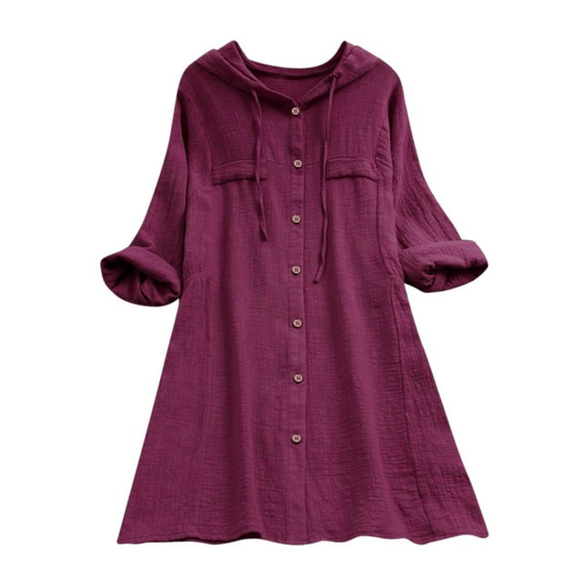 2025 Femmes Décontracté Bouton Plus Col Roulé T-Shirt Taille Coton Hauts T-Shirt Cheer Manches Longues Chemise à Capuche Poche Ample Femmes Sport T-Shirt