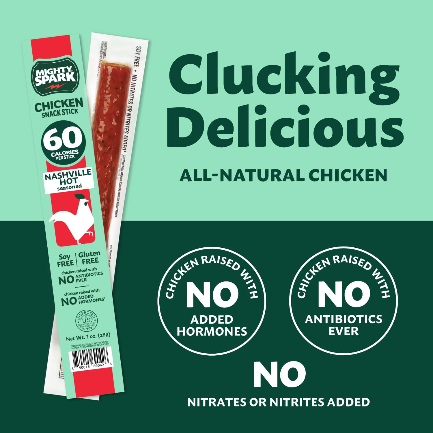 Mighty Spark Chicken Sticks Nashville Hot - Healthy Snacks for Kids & Adults, Gluten Free, Soy Free, Keto-Friendly, 12 count - Weight Watchers Approved