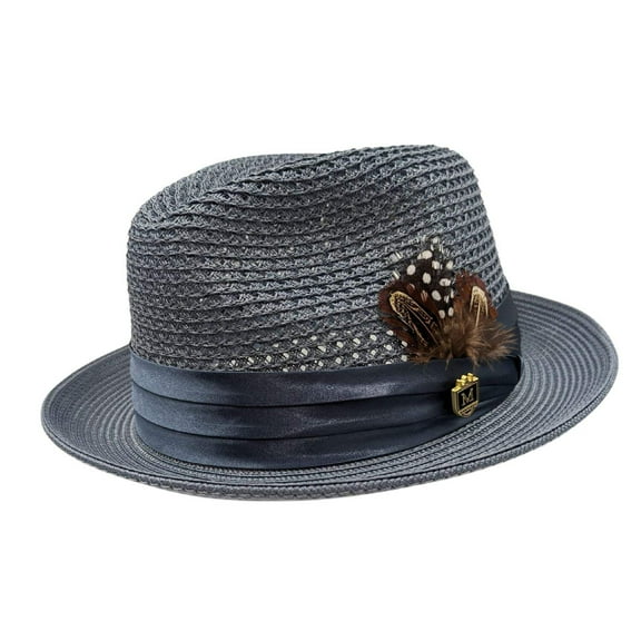 Montique Slate Pinch Braided Fedora With Matching Satin Ribbon Hat H34