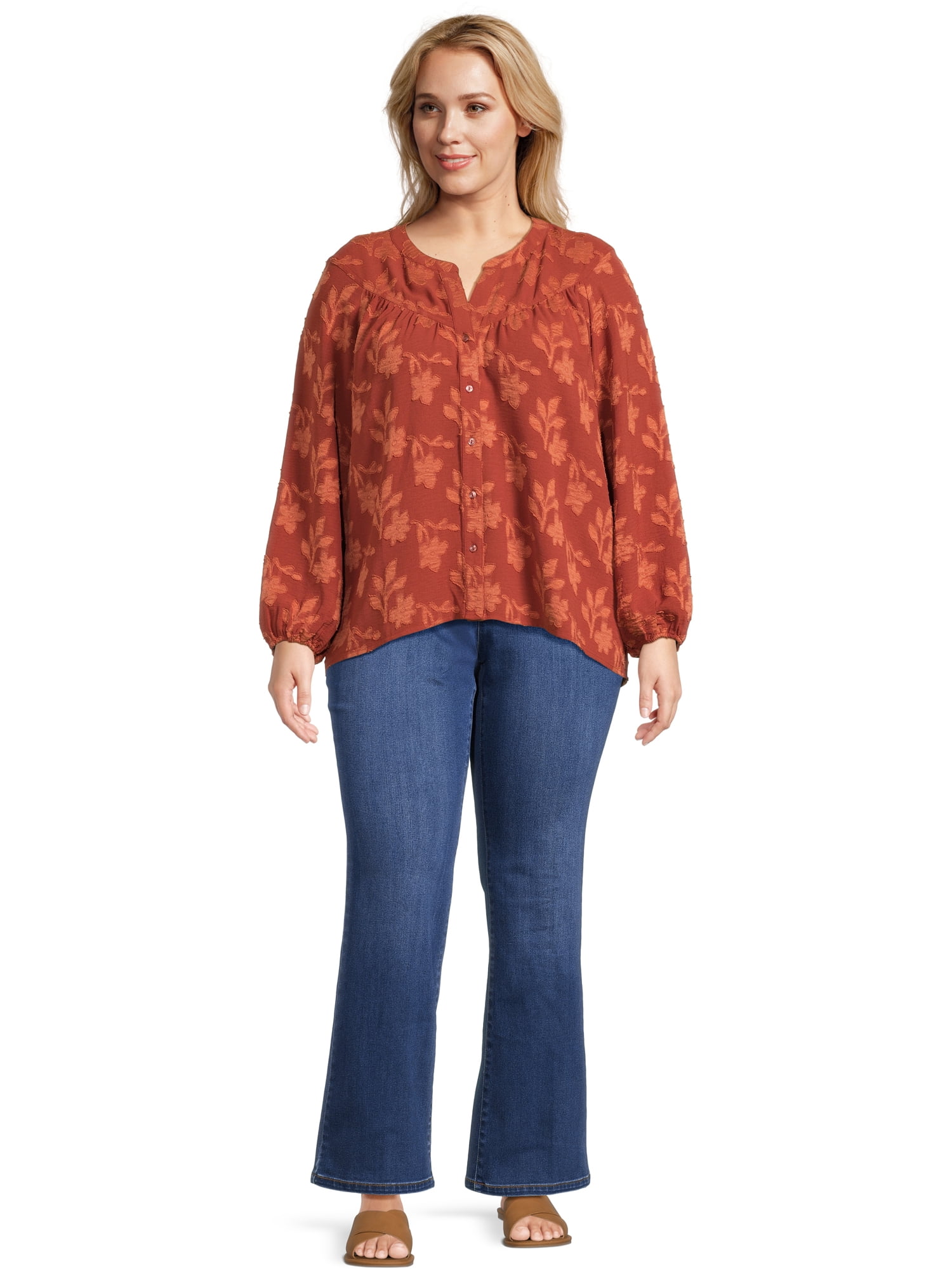 The Pioneer Woman Pull On Embroidered Bootcut Jeans, 32” Inseam, Sizes XS-3X, Women's and Women's Plus