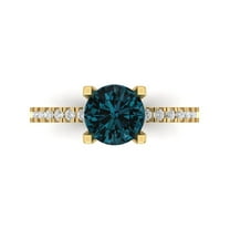 1.71 ct Round Cut Natural London Blue Topaz Solitaire with Simulated Diamond Accents 18K Yellow Gold Womens Engagement Ring