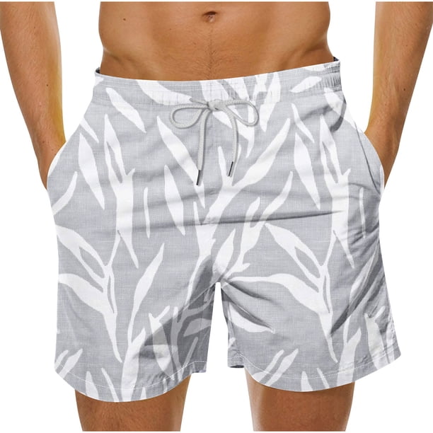 Pantalones Cortos de Cintura Elástica de los Hombres Hawaiian Floral Print Casual, Pantalones de Baño Ligeros de Cuatro Lados