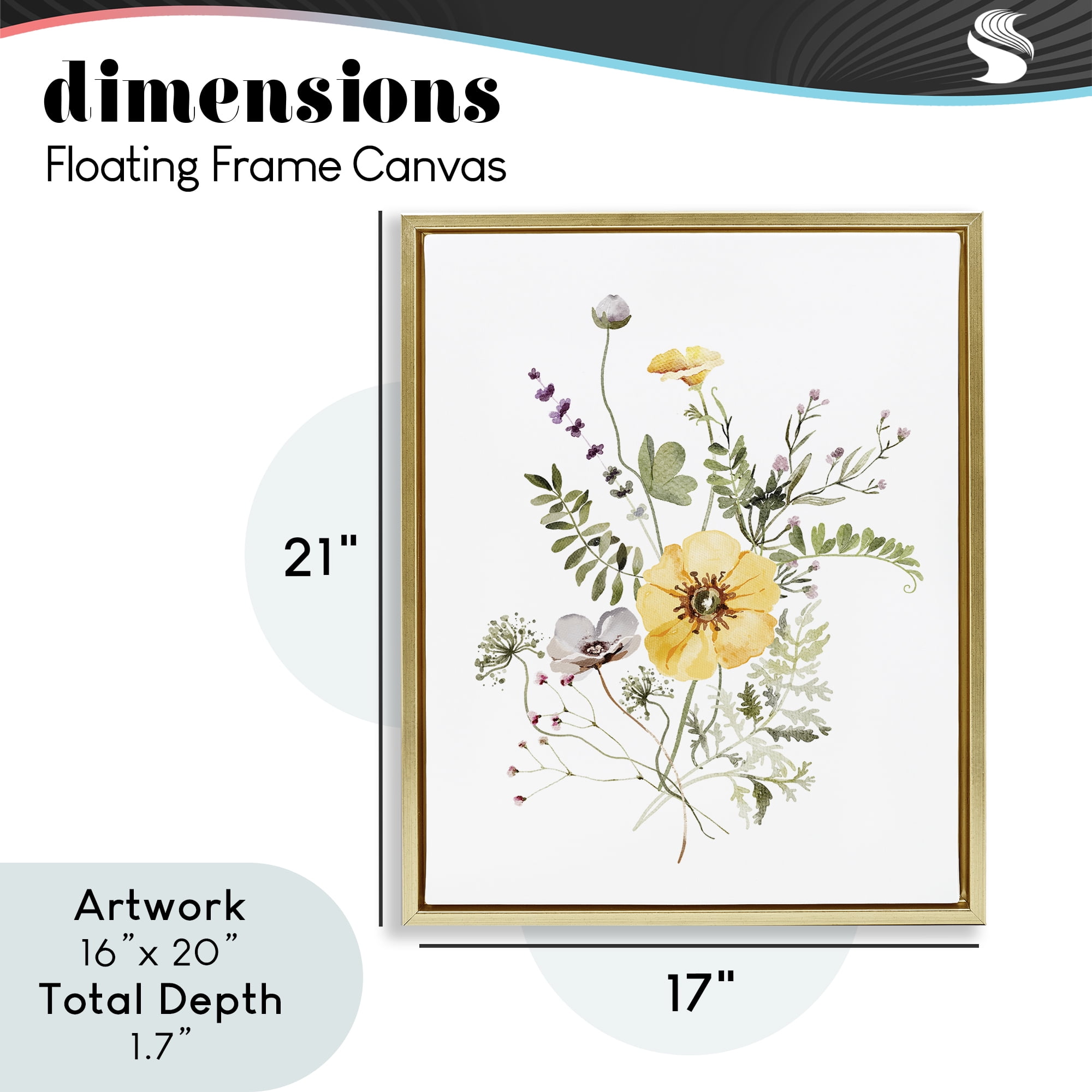 Gardening Herb Blooms Gold Framed Floater Canvas Wall Art, design by Lettered and Lined