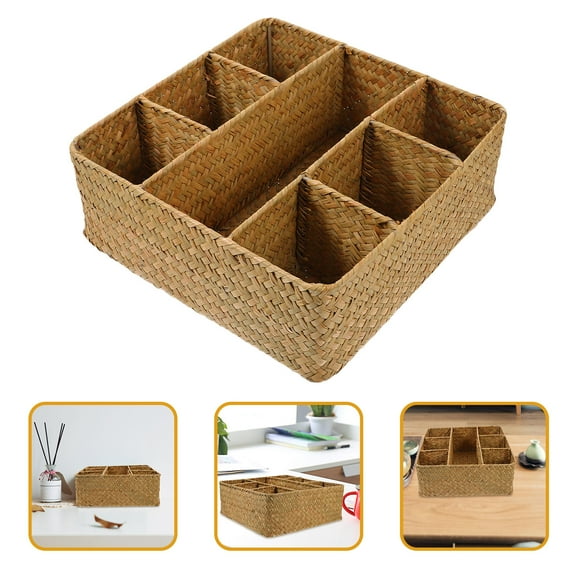 FOMIYES Woven Basket for Storing Gadgets Natural Straw and Wicker Material Khaki Color 12 x 8.5 x 7 inches