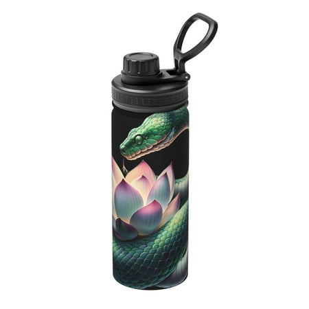 

Uemuo Snake Holding A Lotus 18OZ Insulated Kettle Sports Water Bottle Stainless Steel Kettle Vacuum Insulated Flask Flip Lid Travel Mug